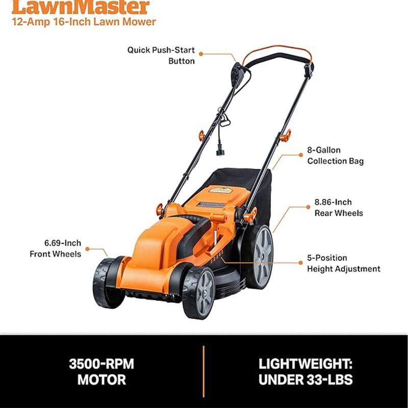 Electric Lawn Mower 16-Inch 12AMP