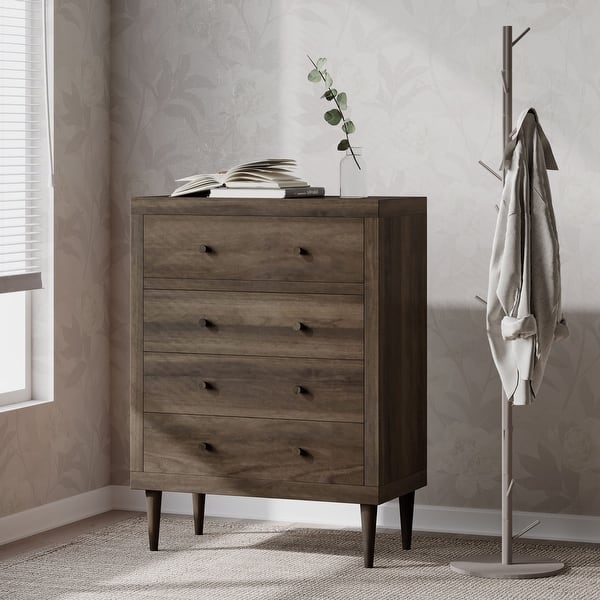 slide 2 of 12, Nystrom Mid Century Modern 4 Drawer Dresser by Christopher Knight Home Walnut