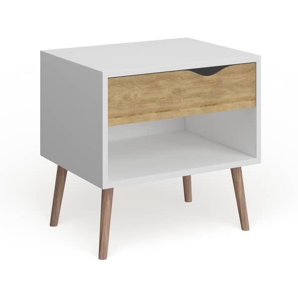 slide 2 of 16, Carson Carrington Kristiansund 1-drawer Nightstand White/Oak Structure