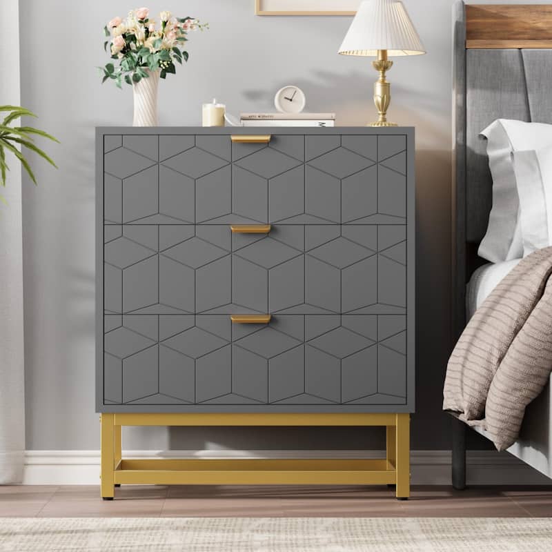 3 Drawer Dresser with Metal Legs, Wood Storage Chest for Bedroom, Living Room, Hallway, Wide Organizer - Grey