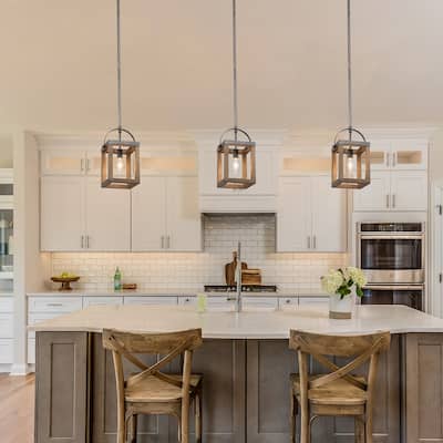 Modern Farmhouse 1-Light Wood Pendant Light for Kitchen Island - L6.5"x W6"x H 12"
