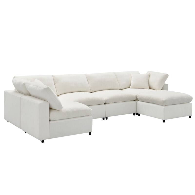 6-Piece Modular Cloud Chenille Sofa Bed with Ottoman by Harper&Bright Designs.
