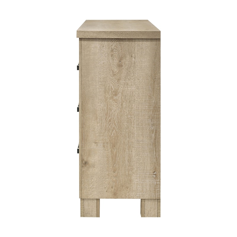 6 Drawers Wooden Dresser with Dark Bronze Handles in Weathered Oak