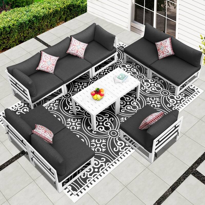 FINCATI 10-piece Patio Sectional Sofa Aluminum Conversation Set with Tables