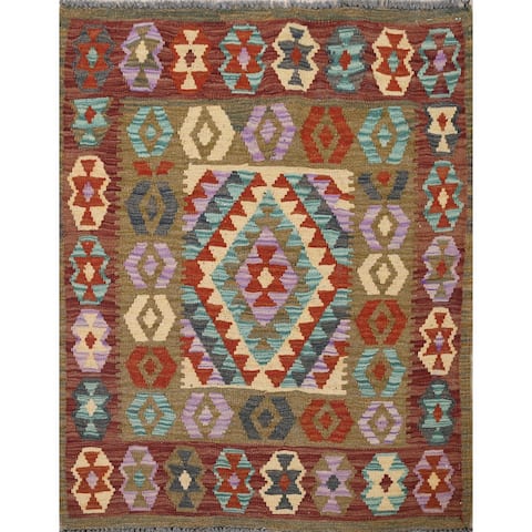 Wool & Silk South-Western Geometric Kilim Oriental Area Rug Flat-Weave - 3'2" x 3'4" Square