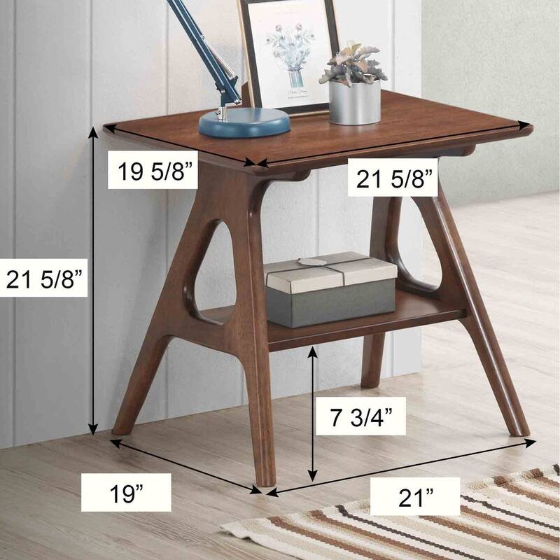 21" Mid-Century Modern Wooden End Table with Storage Shelf and Slightly Tapered Legs