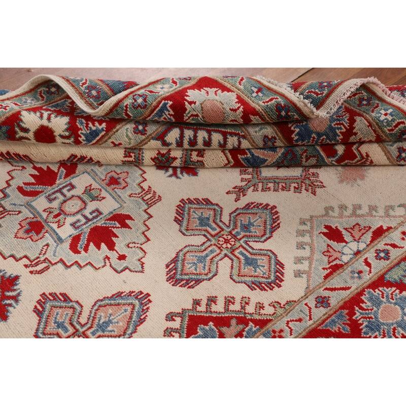 Geometric Kazak Oriental Rug Hand-Knotted Bedroom Wool Carpet - 5'0" x 6'10"
