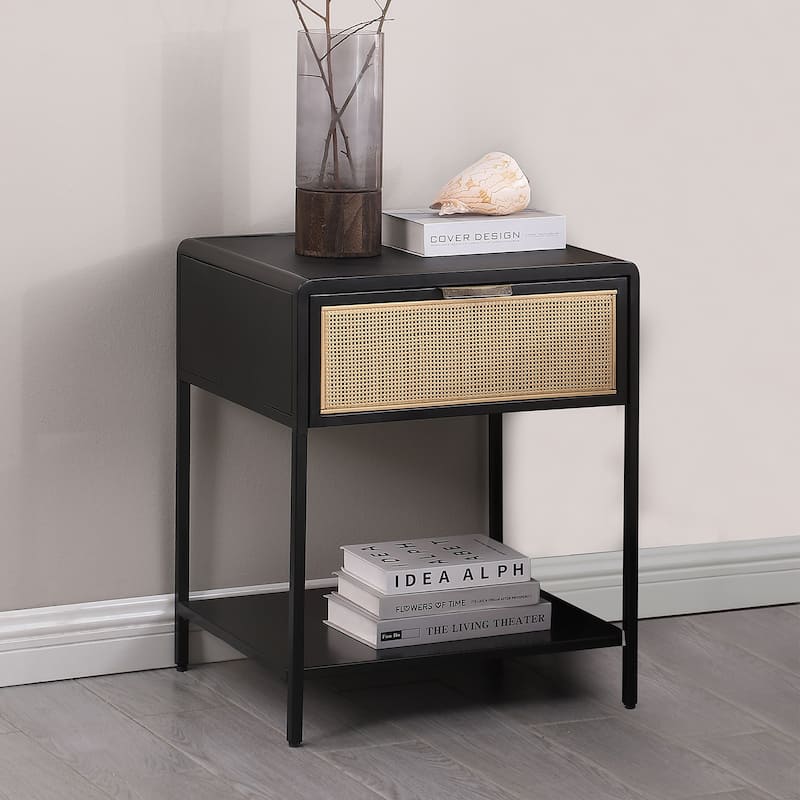 1 Drawer and 1 Open Shelf Metal Side Table