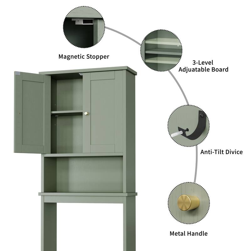Futzca Over The Toilet Storage Cabinet with Adjustable Shelf & Glass Door - N/A