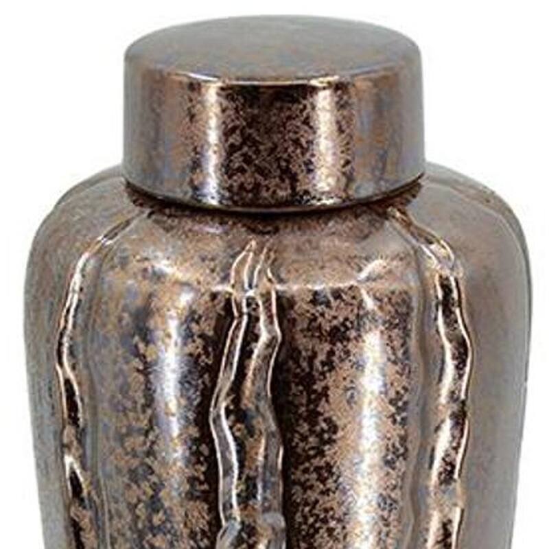 Set of Three Bronze And Silver Ceramic Urn Ginger Jars - 18.40