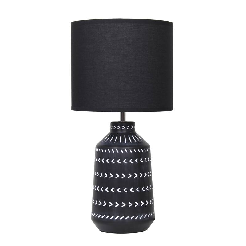 Patterned Ceramic Table Lamp with Fabric Drum Shade Modern Boho Style Multiple Colors - 8.27” x 8.27” x 17.00” - Black