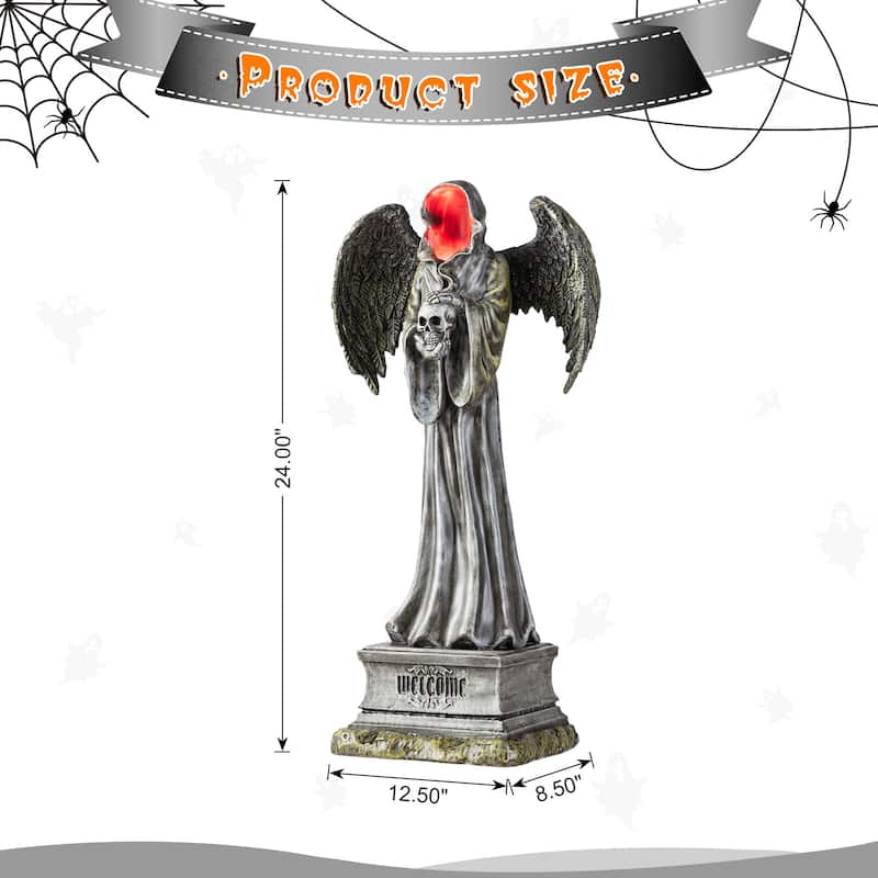 Glitzhome 24"H LED Halloween Indoor/Outdoor Grim Reaper Figurine Porch Decor Light-up Face with Timer