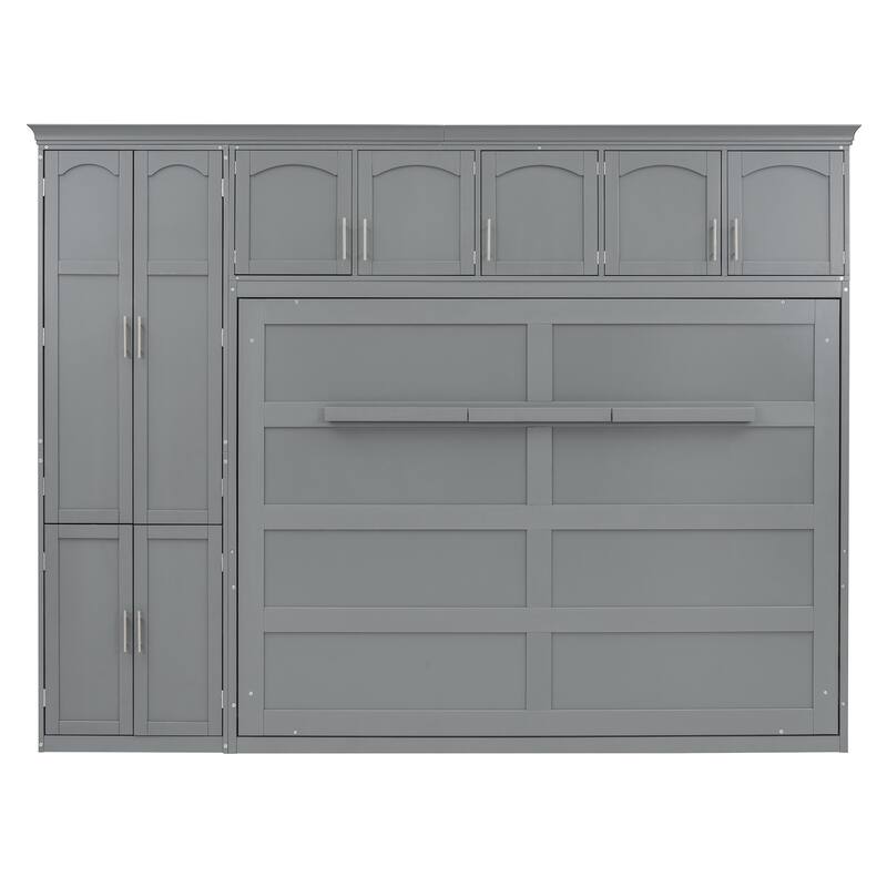 Roomfitters Queen Size Wall Murphy Bed with Cabinets & Overhead Storage, Gray