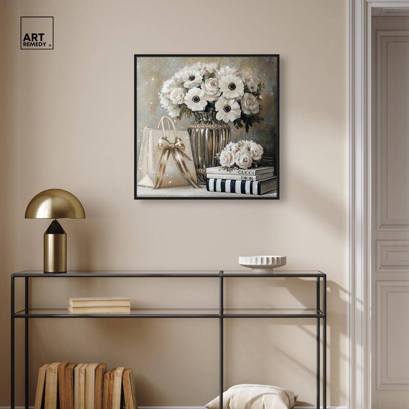 Elegant Flowers Books Neutral Canvas by Art Remedy