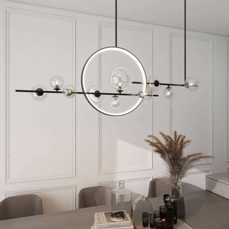 10-Light G9 Nordic Glass Strip Bubble Light Creative Chandelier - Black