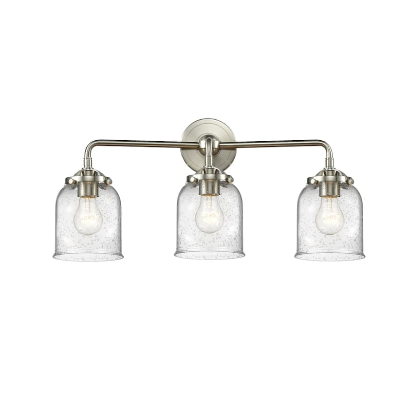 Innovations Lighting Small Bell 3 Light 23" Wide Bathroom Vanity Light - Brushed Satin Nickel / Seedy