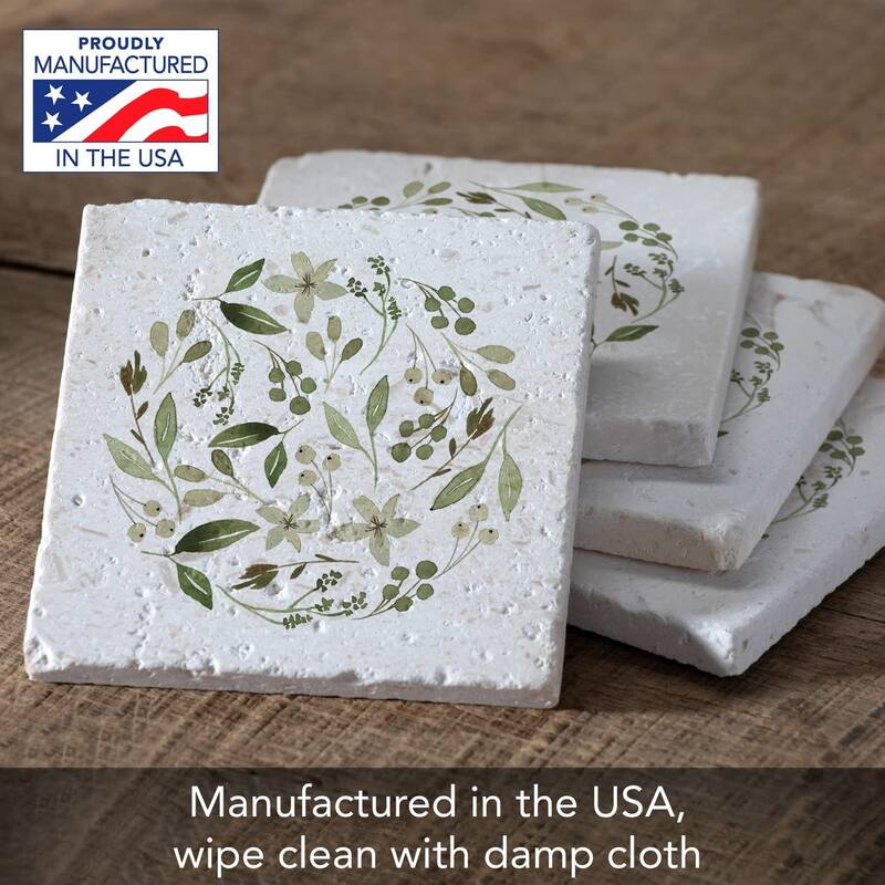 Floral Tumble 4 Pack Natural Shell Stone Absorbent Coasters with Protective Cork Backing Manufactured in The USA
