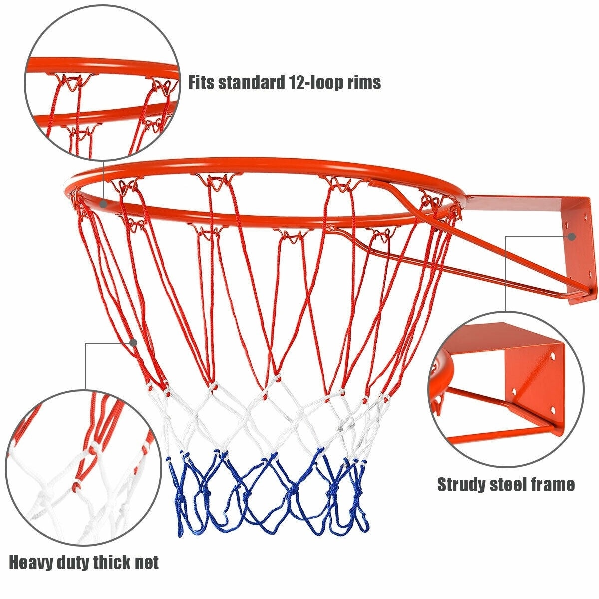 Professional Basketball Ring-Hoop Net Wall Mounted Outdoor Hanging Basket USA 