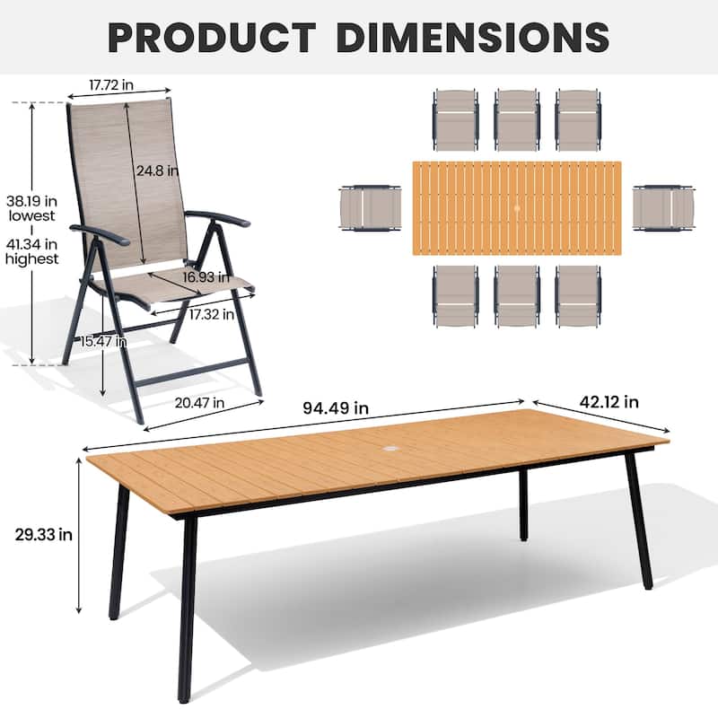 7/9-Piece Set Outdoor Aluminum Patio Dining Table with Folding Dining Chair