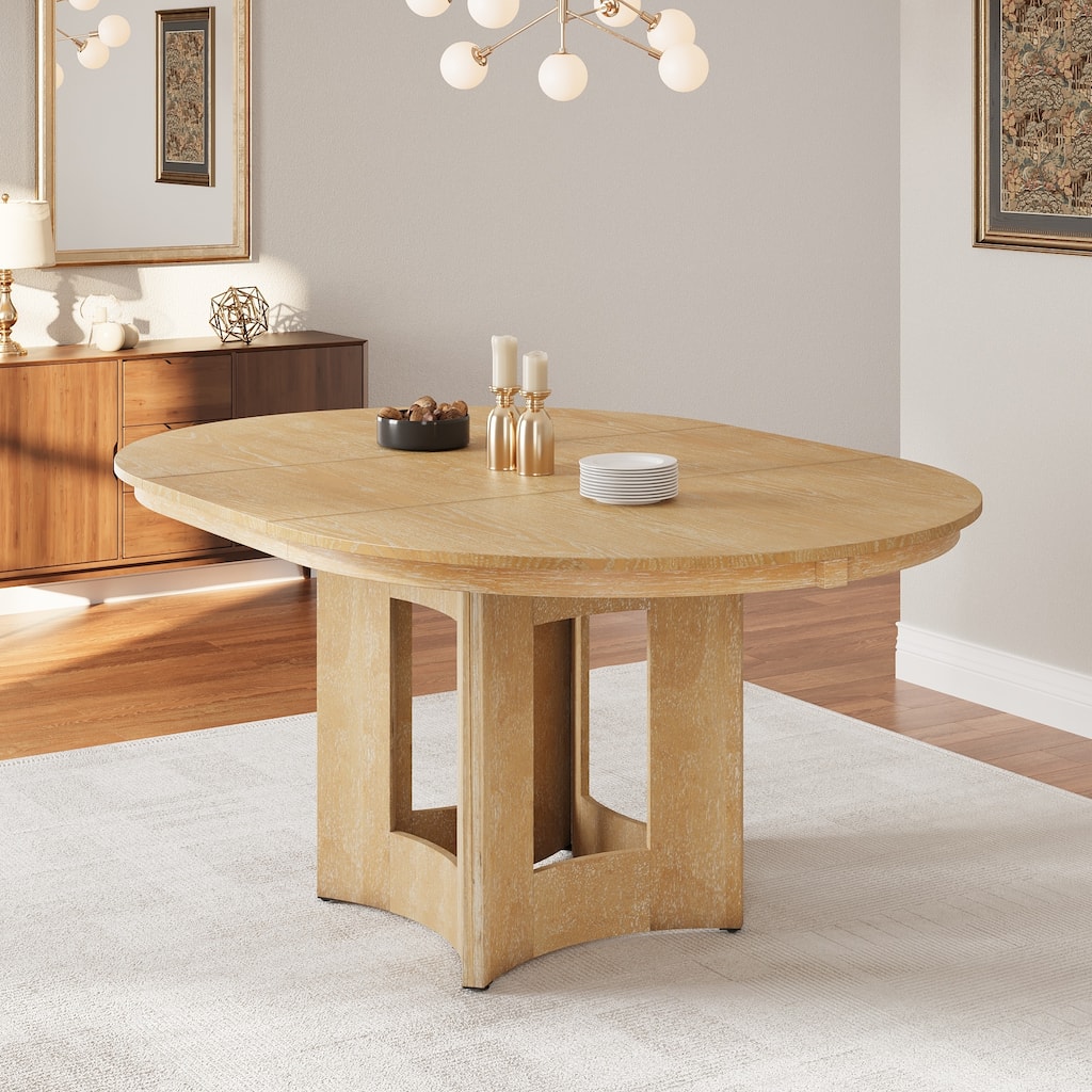 Roomfitters Extendable Oval Dining Table, Modern Wood Kitchen Table with Sculptural Pedestal Base, Seats 4-6