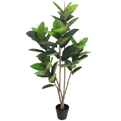 5ft Artificial Real Touch Rubber Plant Fig Leaf Tree in Black Pot - 59" H x 32" W X 30" DP