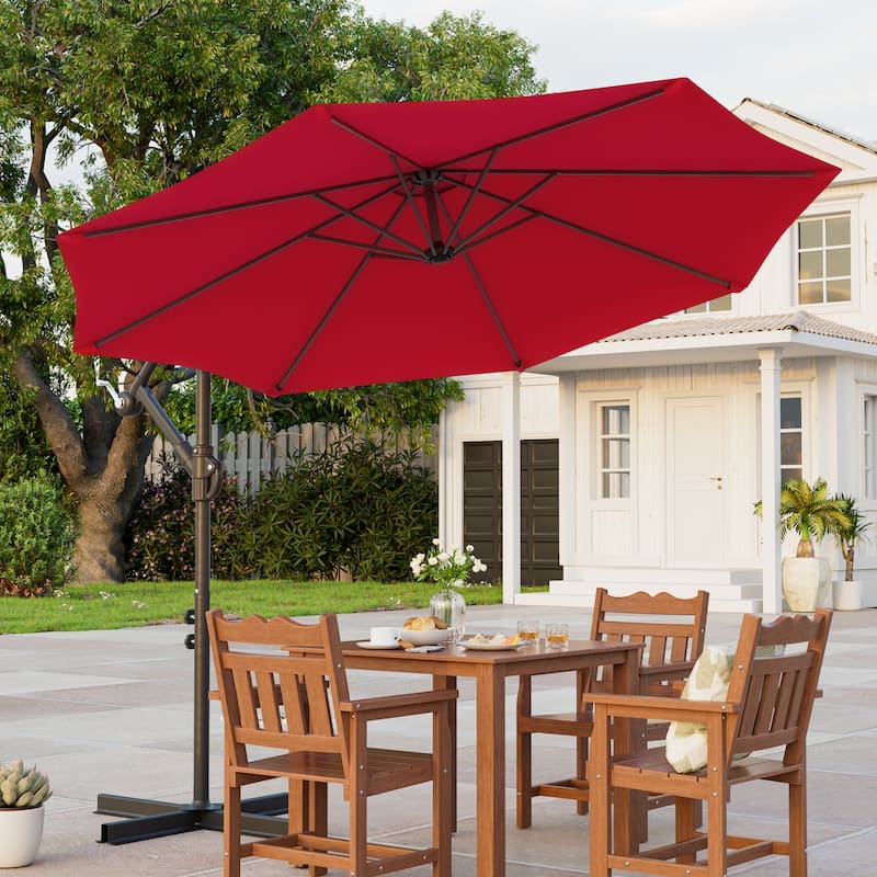 BONOSUKI 10ft Patio Offset Umbrella,w/Crossed Base Cantilever Umbrella - Red