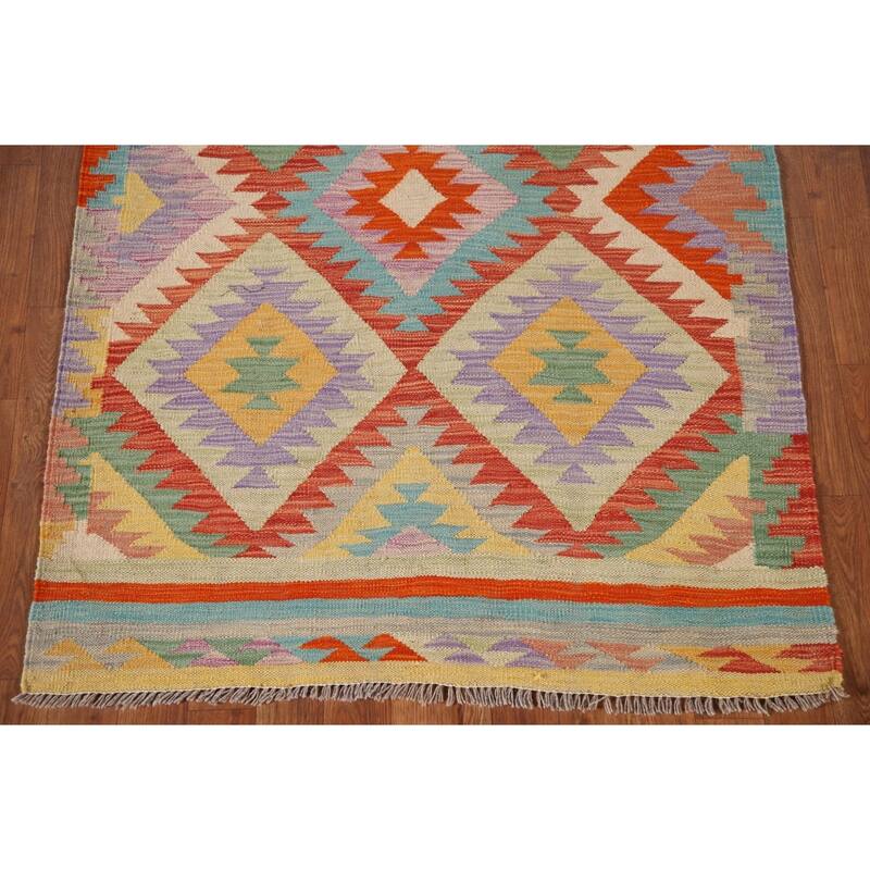 Reversible Kilim Area Rug Oriental Hand-Woven Wool Carpet - 3'4"x 5'1"
