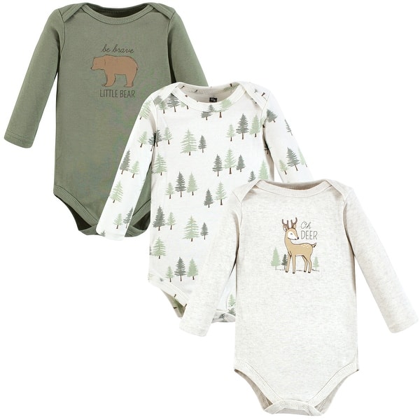 slide 1 of 1, Hudson Baby Infant Boy Cotton Long-Sleeve Bodysuits, Forest Deer 3-Pack 18-24 Months - Forest Deer 3-Pack