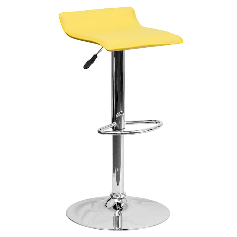 2 Pack Contemporary Vinyl Adjustable Height Barstool with Solid Wave Seat - 15"W x 15"D x 25.5" - 34"H