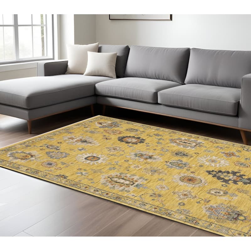 HomeRootsOriental Traditional Rectangle Area Rug - 155.12' X '118.11' X '0.32 - Black/Yellow/Gray