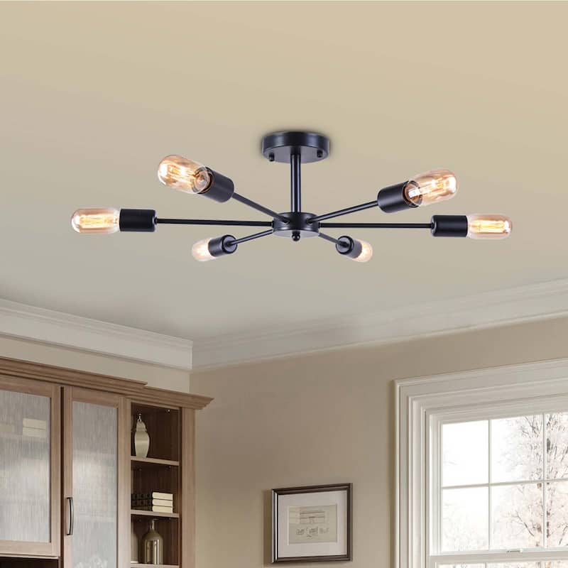 6-Light Modern Industrial Sputnik Metal Semi-Flush Mount Light