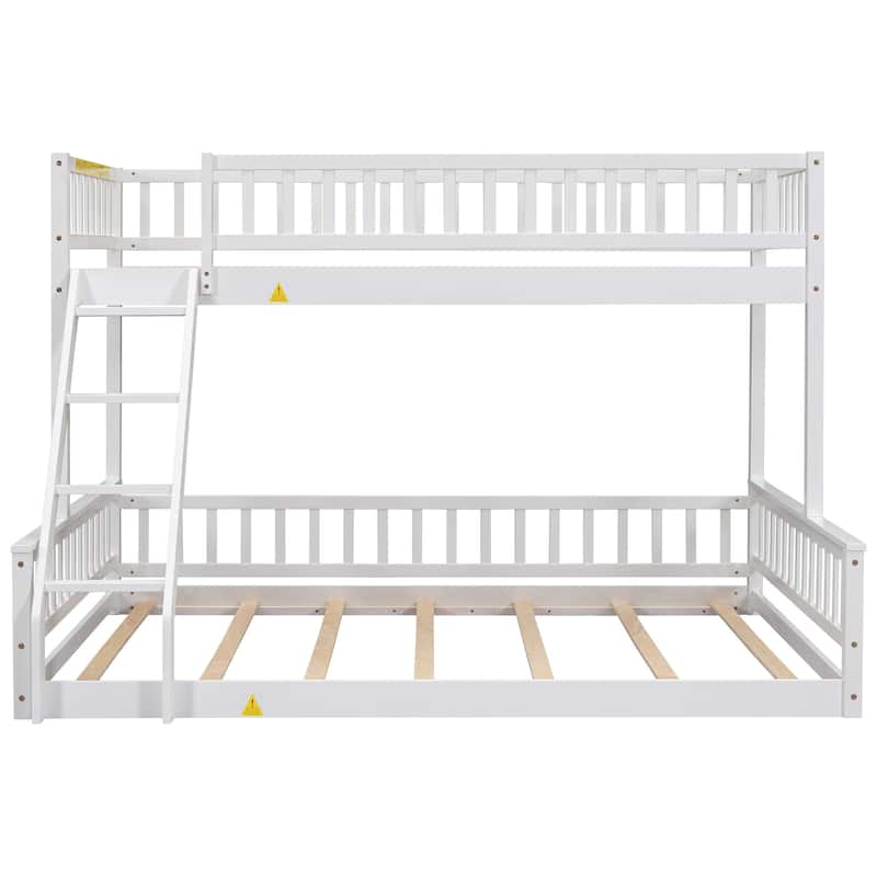 Convertible Bunk Bed with Twin XL and Queen Frame, Wood Design with Guardrails Included