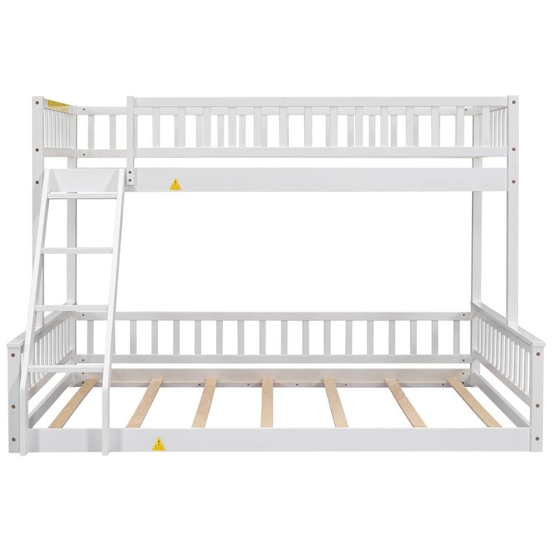 Twin XL over Queen Bunk Bed with Ladder and Guardrails in White