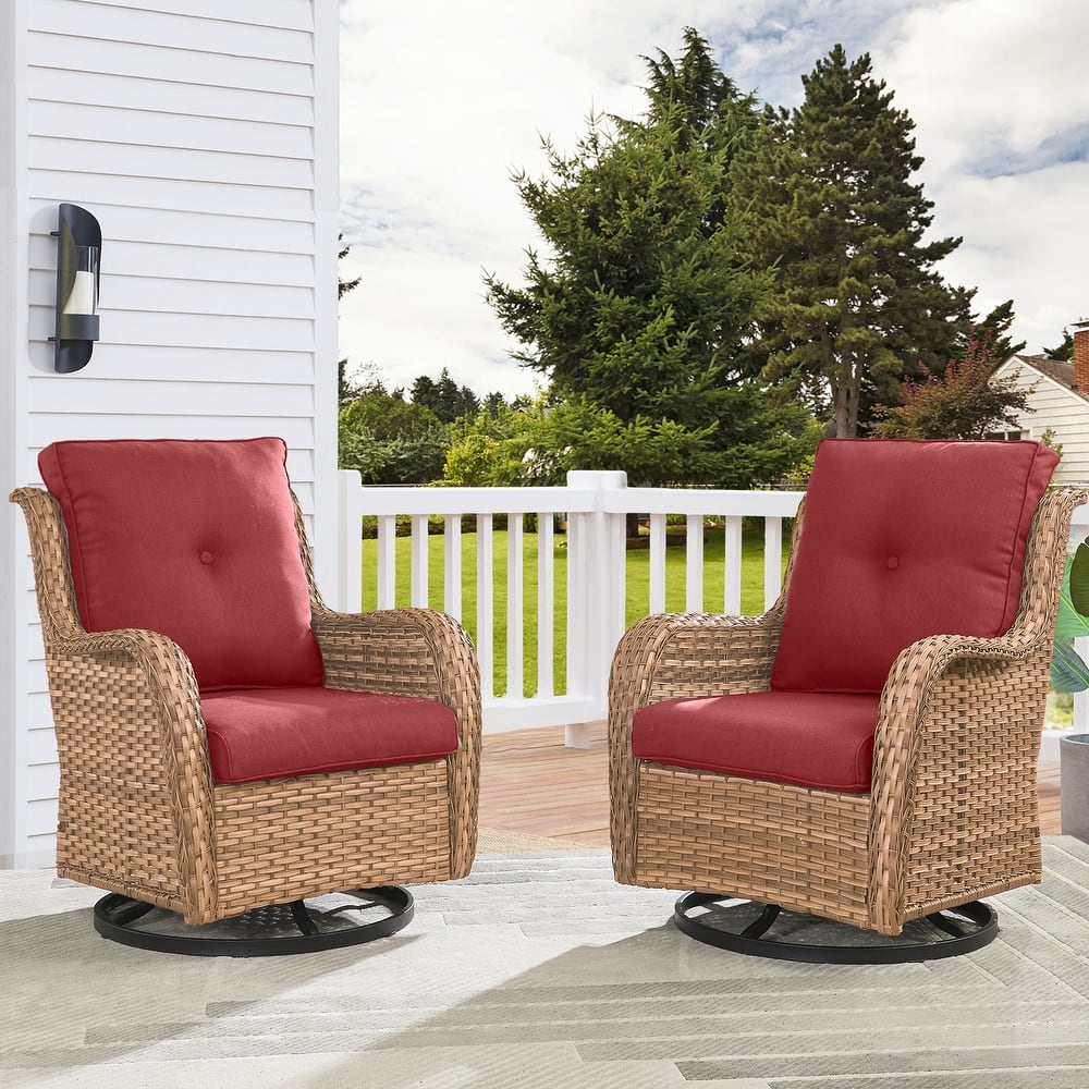 Pocassy Outdoor Wicker Glider Swivel Club Chairs (Set of 2)
