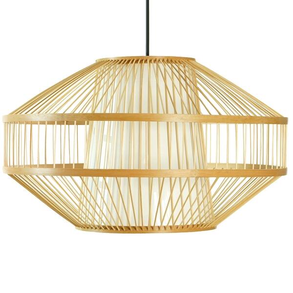 slide 2 of 8, Modern Bamboo Lantern Pendant Lamp Hanging Light Fixture for Entryway and Living Room Medium