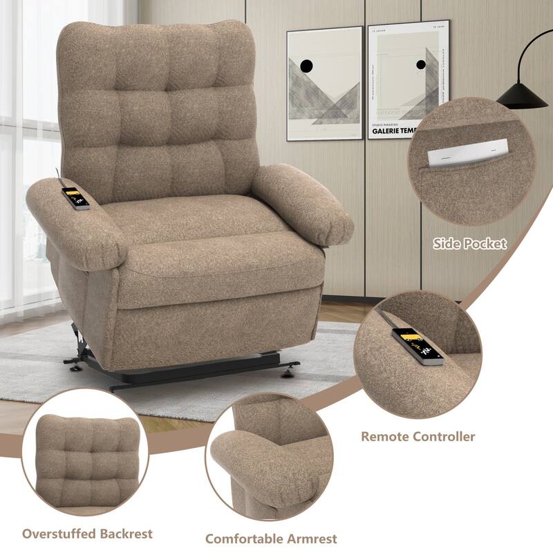 Power Lift Recliner Chair W/Remote Control And Side Pocket For Elderly