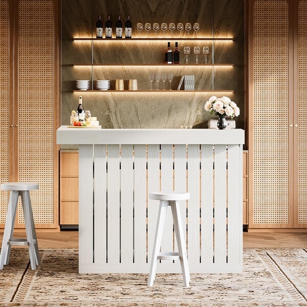 Home Bar Unit, Corner Liquor Bar Table with Storage Shelves & Wine