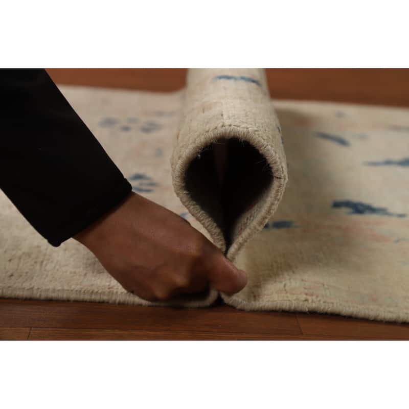 Hand Knotted Oriental 100% Wool Carpet Traditional Floral Beige & Ivories Art Deco Runner Rug - 11' 10'' X 3' 0''