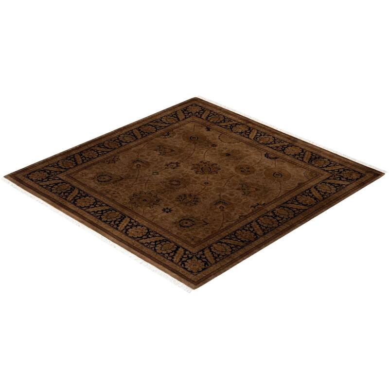Overton Hand Knotted Wool Vintage Inspired Modern Contemporary Overdyed Brown Square Area Rug - 4' 8" x 4' 10"