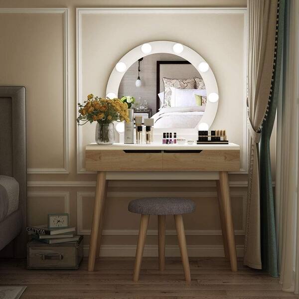 Shop 1easylife Vanity Set With Lighted Mirror Wood Makeup Vanity