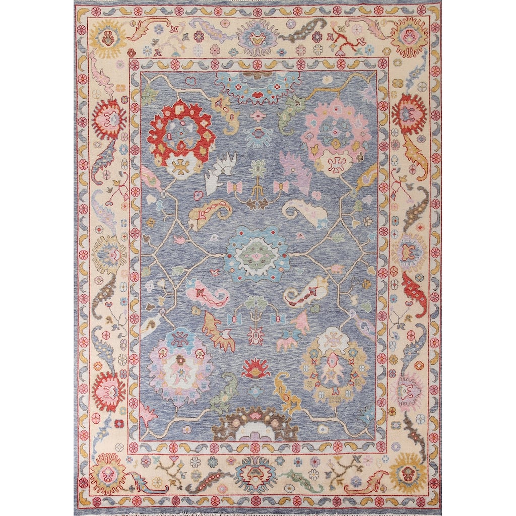 Floral Oushak Area Rug Handmade Wool Carpet - 8'11"x 11'9"