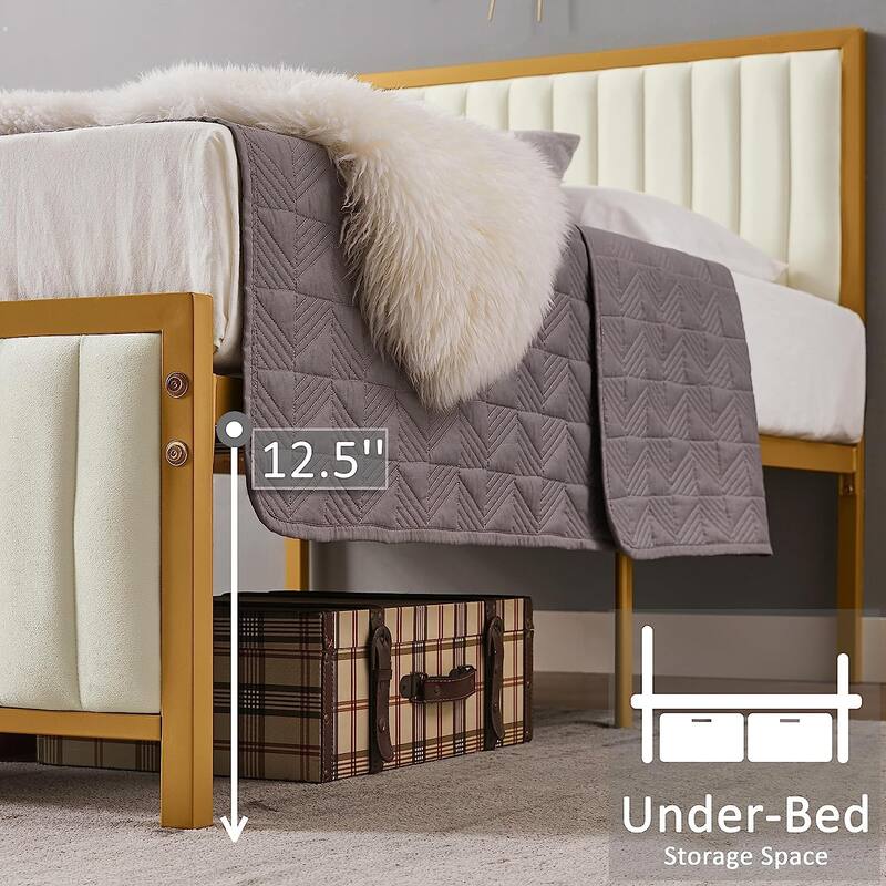 Javlergo Bed Frames with Upholstered Tufted Headboard and Footboard, Heavy Duty Steel Slats Platform, No Box Spring Needed