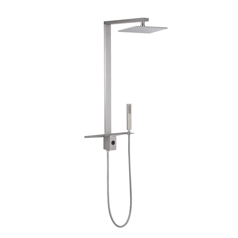 36"H Stainless Steel Exposed Rain Shower System With Handheld Shower (Valve Not Included) - Brushed Nickel
