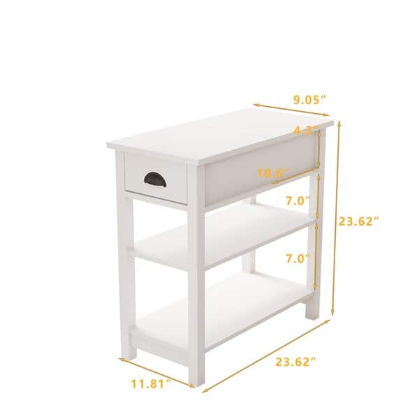 Modern Narrow Sided Table Nightstand with Drawers and Bottom Partition ...