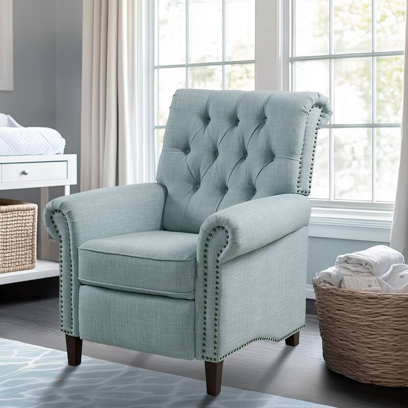 Madison Park Aidan Upholstered Manual Push Back Recliner Chair with Nailheads