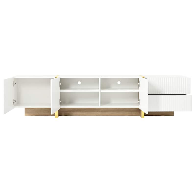 74.7" TV Stand with Storage Cabinets, Drawers and Golden Wood Grain Legs for TVs Up to 80"