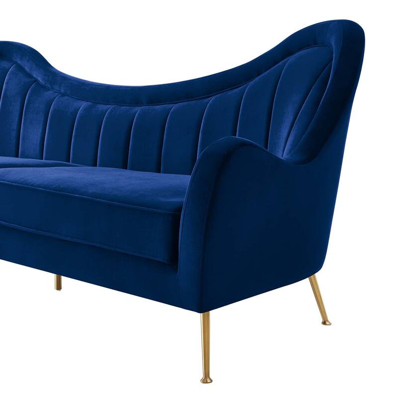 Tulsa Modern Blue Velvet Upholstered Sofa with Gold Metal Legs