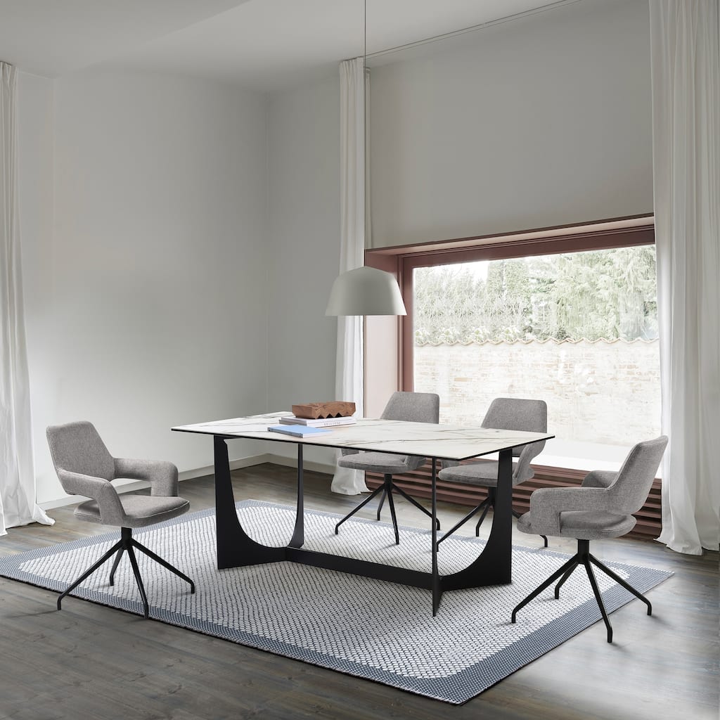 Esme 70" Sintered Stone and Black Metal Dining Table with Trestle Base