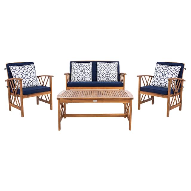 SAFAVIEH Outdoor Fontana 4-piece Acacia Wood Patio Conversation Set