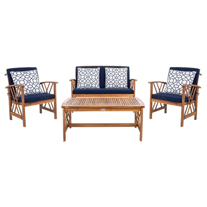 SAFAVIEH Outdoor Fontana 4-piece Acacia Wood Patio Conversation Set
